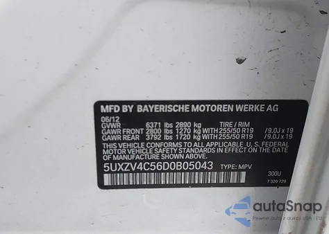 2013 BMW X5 xDrive35I/xDrive35I Premium/xDrive35I Sport Activity z USA, uszkodzony, nr VIN 5UXZV4C56D0B05043